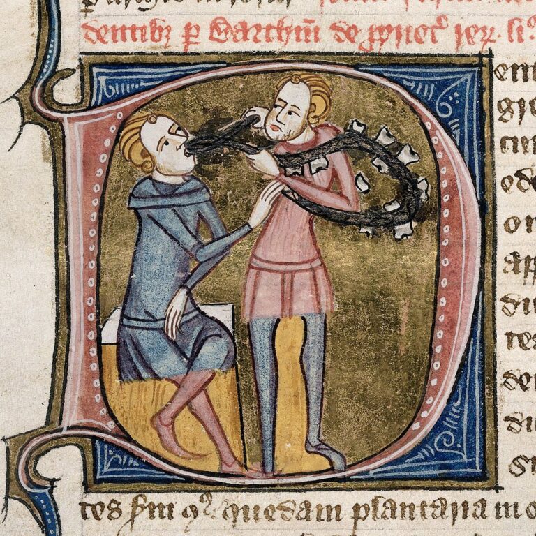 Medieval dentistry of dentist using a strange instrument to treat a patient